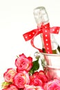 Romantic still life champagne, roses, gifts Royalty Free Stock Photo