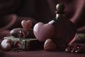 Romantic Still Life with Glowing Candles and Heart-Shaped Decorations Royalty Free Stock Photo