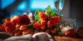 Romantic still life with red roses and tulips Royalty Free Stock Photo