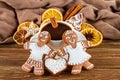The romantic still life on topic Christmas or New Year - Homemade christmas gingerbreads with a cup of coffee