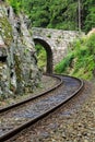 Romantic stone bridge over railway in beautiful forest, Czech republic