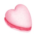 Romantic strawberry macaron heart shaped cookie clipart.Whimsical valentine snack illustration