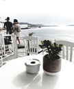 Romantic stroll on beach front in Greece