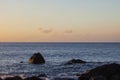 Sundown over the Altantic Ocean at Madeira coastline Royalty Free Stock Photo