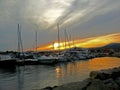 Romantic sunrise on the beach near port Saint Tropez in France in Europe Royalty Free Stock Photo