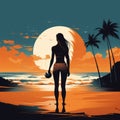 Romantic Sunset Beach Vector Art With Marta Vieira Da Silva Playing Volleyball