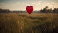 Romantic sunset celebration in rural meadow with heart shaped balloons generated by AI