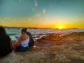 Romantic sunset on the coast of the mediterranean sea in ibiza