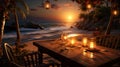 Romantic sunset dinner on the beach. AI Generated Royalty Free Stock Photo