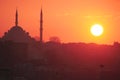 A romantic sunset in Istanbul, the historical metropolis in Bosporus Royalty Free Stock Photo