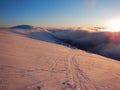 Romantic sunset in Krkonose mountains in czech Royalty Free Stock Photo