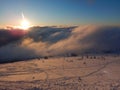 Romantic sunset in Krkonose mountains in czech Royalty Free Stock Photo