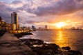 Romantic sunset at the Malecon seawall in Havana Royalty Free Stock Photo