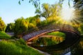 Romantic sunset moment on bridge in Park Royalty Free Stock Photo