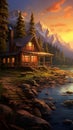 Romantic Sunset In Mountain Cabin Richly Detailed Backgrounds By Andrew Ferez