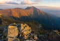 Romantic sunset on the mountains, the beauty of autumn hiking and life energy. Panoramic view from on Western Tatra