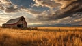 Romantic Sunset: Old Barn Against Majestic Mountains Royalty Free Stock Photo