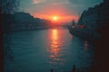 Romantic Sunset Over the Seine River Royalty Free Stock Photo