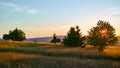 Romantic sunset scenery in Biosphere reserve Rhoen landscape in summer Royalty Free Stock Photo