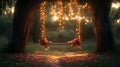 Romantic sunset swing, floral, enchanted forest, fairytale Royalty Free Stock Photo