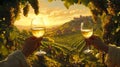 Romantic Sunset Vineyard Toast with Golden Light Royalty Free Stock Photo