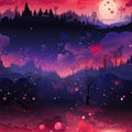 Romantic sunset wallpaper with woodland goth vibes (tiled)