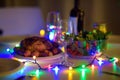 Romantic supper for pair in New year eve Royalty Free Stock Photo