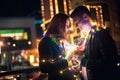 Romantic surprise for Christmas, woman receives a gift from her boyfriend Royalty Free Stock Photo