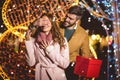 Romantic surprise for Christmas. Royalty Free Stock Photo