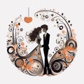 Romantic Swirled Bride And Groom Doodle For Wedding Designs