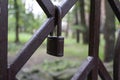 Romantic symbol of love door lock on the fence Royalty Free Stock Photo