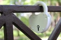 Romantic symbol of love door lock on the fence Royalty Free Stock Photo