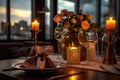Romantic table setting with candles and flowers Royalty Free Stock Photo