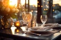 Romantic table setting with candles and flowers Royalty Free Stock Photo