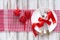 Romantic table setting for Valentines day in a rustic style. Royalty Free Stock Photo