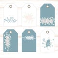 Romantic tags collection with flowers, lettering. Set tags of holiday invitations. Chebbi chic