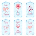 Romantic tags, hearts and inscriptions. For decorating gifts, shopping, can be used in projects for Valentine's Day