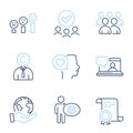 Romantic talk, Copyrighter and Group icons set. Friends chat, Customer satisfaction and Cogwheel signs. Vector Royalty Free Stock Photo