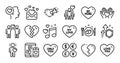 Romantic talk, Love message and Break up line icons set. Vector