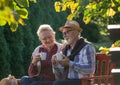 Romantic talk of senior couple in park Royalty Free Stock Photo