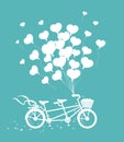 Romantic Tandem Bike with hearts balloons silhouette