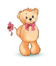 Romantic Teddy Bear and Flower Vector Illustration