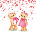 Romantic Teddy Boy Giving Gift Box to Girl Vector