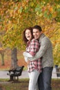 Romantic Teenage Couple In Autumn Park Royalty Free Stock Photo