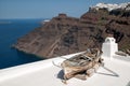 Romantic terrace amid Santorini caldera Royalty Free Stock Photo