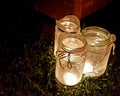 Romantic terrace with torches in a field