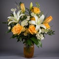 Romantic Tiger Lily Arrangement With White And Yellow Roses Royalty Free Stock Photo