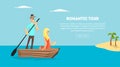 Romantic Tour, Love Couple Travel Together, Happy Young Man and Woman Dating on Boat on Tropical Resort Vector Royalty Free Stock Photo