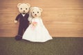 Romantic toy Bear in wedding scene Royalty Free Stock Photo