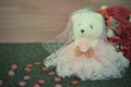 Romantic toy Bear in wedding scene Royalty Free Stock Photo